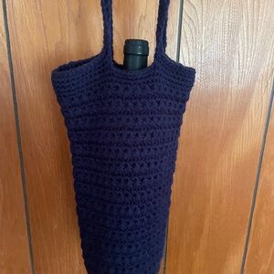 Elegant Navy Crochet Wine Tote